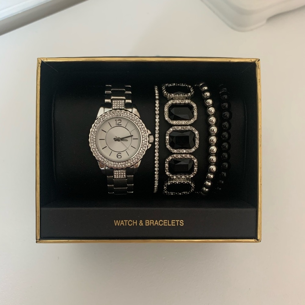 Silver Watch and Bracelet Set